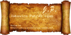 Jakovics Patrícius névjegykártya
